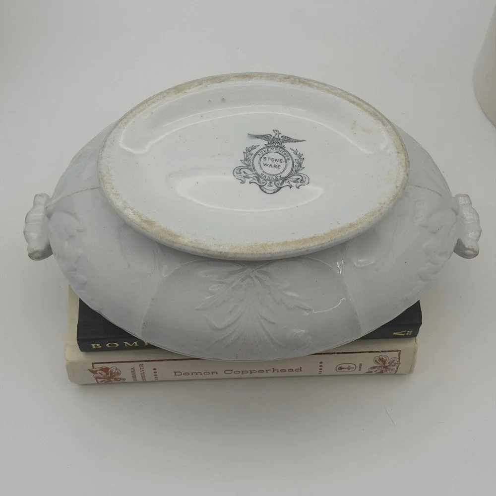 Vintage J Clementson Hanley White Ironstone Wheat Embossed Soup Tureen with Lid